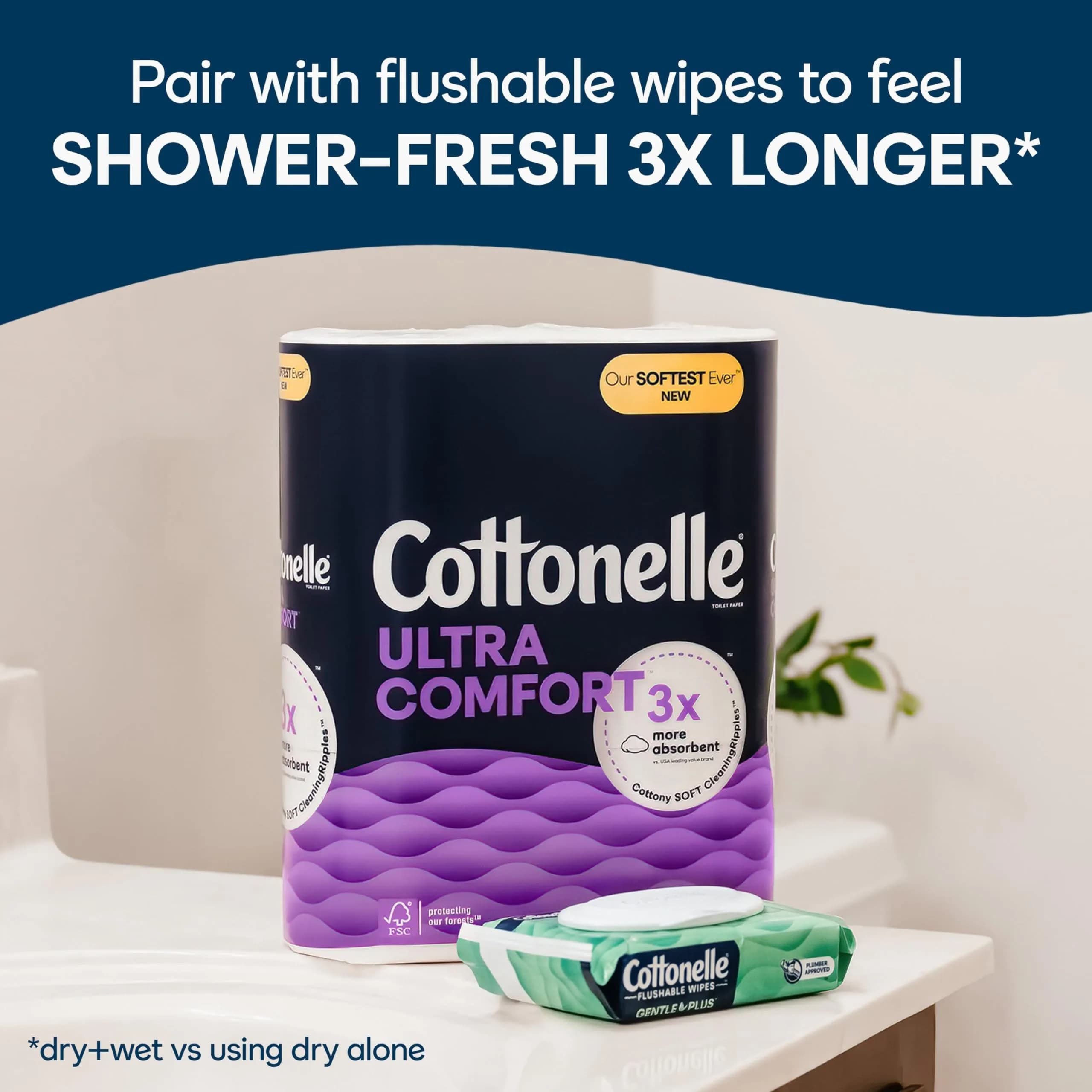 Cottonelle Ultra Comfort Toilet Paper Mega Rolls, 6 Rolls (244 Sheets Each) | Biodegradable & FSC-Certified - view 6