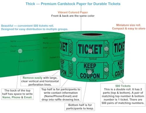 Tacticai 500 Raffle Tickets 50/50 Double Roll Green | Bright, Multipurpose Event Tickets thumbnail 2