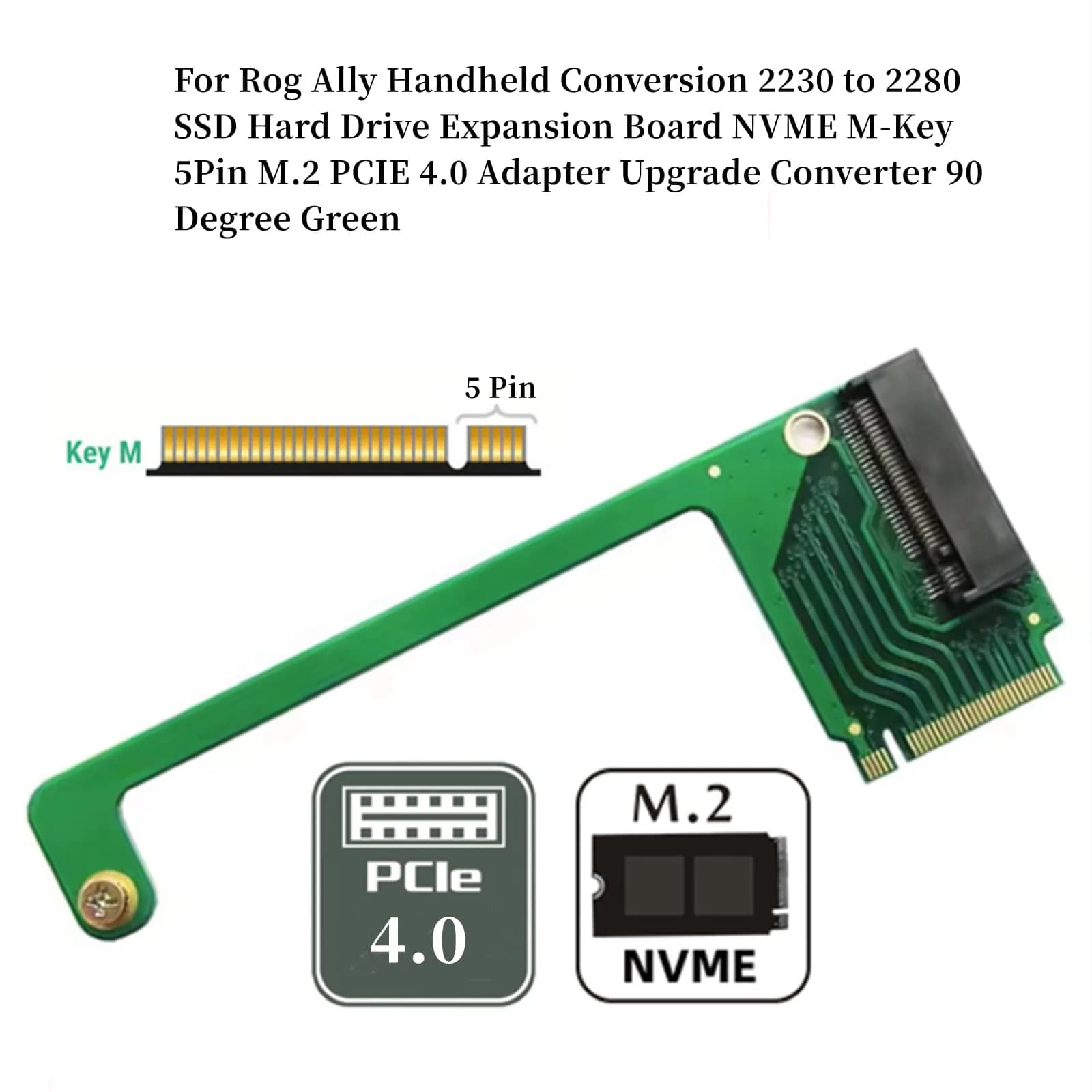 Suckoo NVME M.2 PCIE 4.0 SSD Expansion Board 8.8cm (3.46in) for ROG Ally — Upgrade 2230 to 2280 SSD | 90 Degree Green Adapter - view 5
