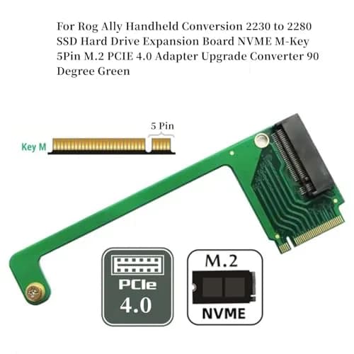 Suckoo NVME M.2 PCIE 4.0 SSD Expansion Board 8.8cm (3.46in) for ROG Ally — Upgrade 2230 to 2280 SSD | 90 Degree Green Adapter thumbnail 5