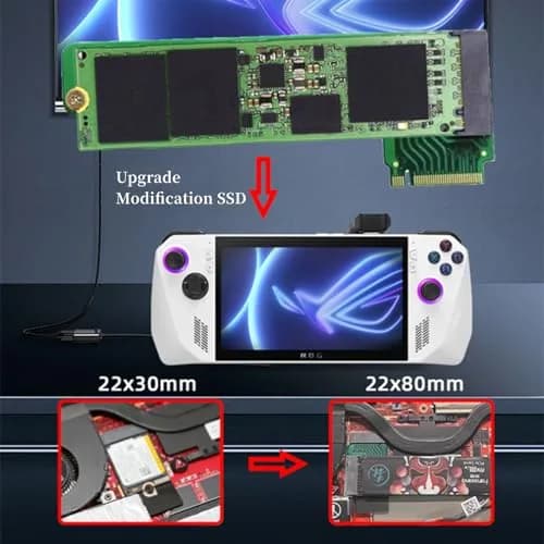 Suckoo NVME M.2 PCIE 4.0 SSD Expansion Board 8.8cm (3.46in) for ROG Ally — Upgrade 2230 to 2280 SSD | 90 Degree Green Adapter thumbnail 8