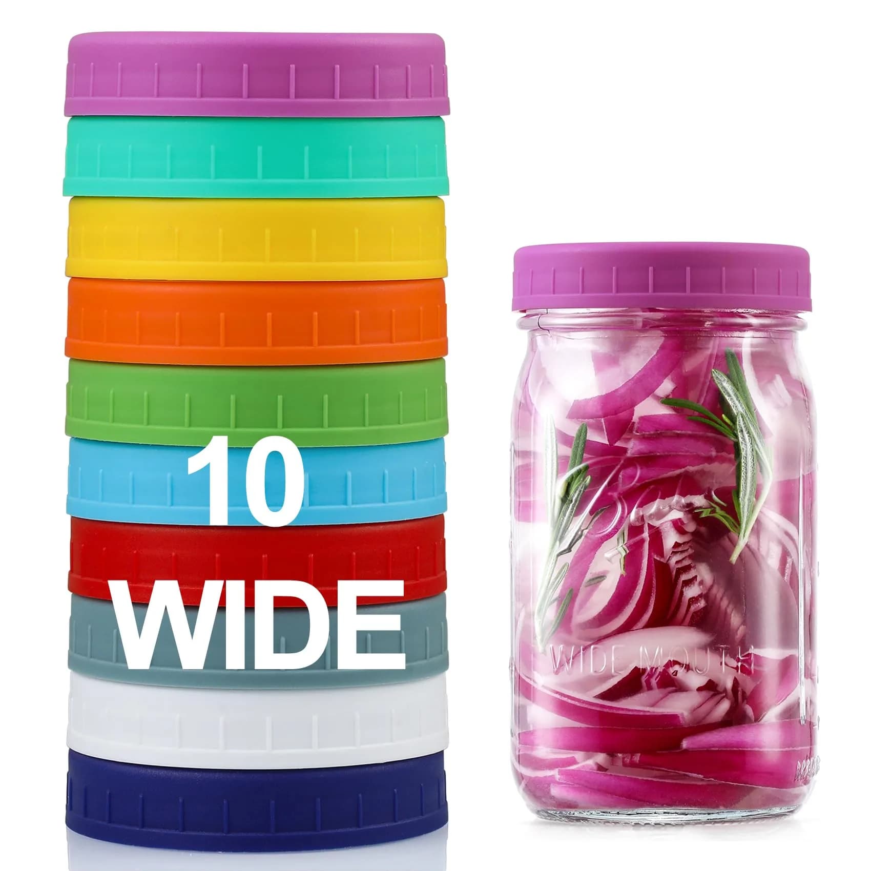 AOZITA Mason Jar Lids 10 Pack Wide Mouth | Leak-Proof Food Grade Plastic - main product image