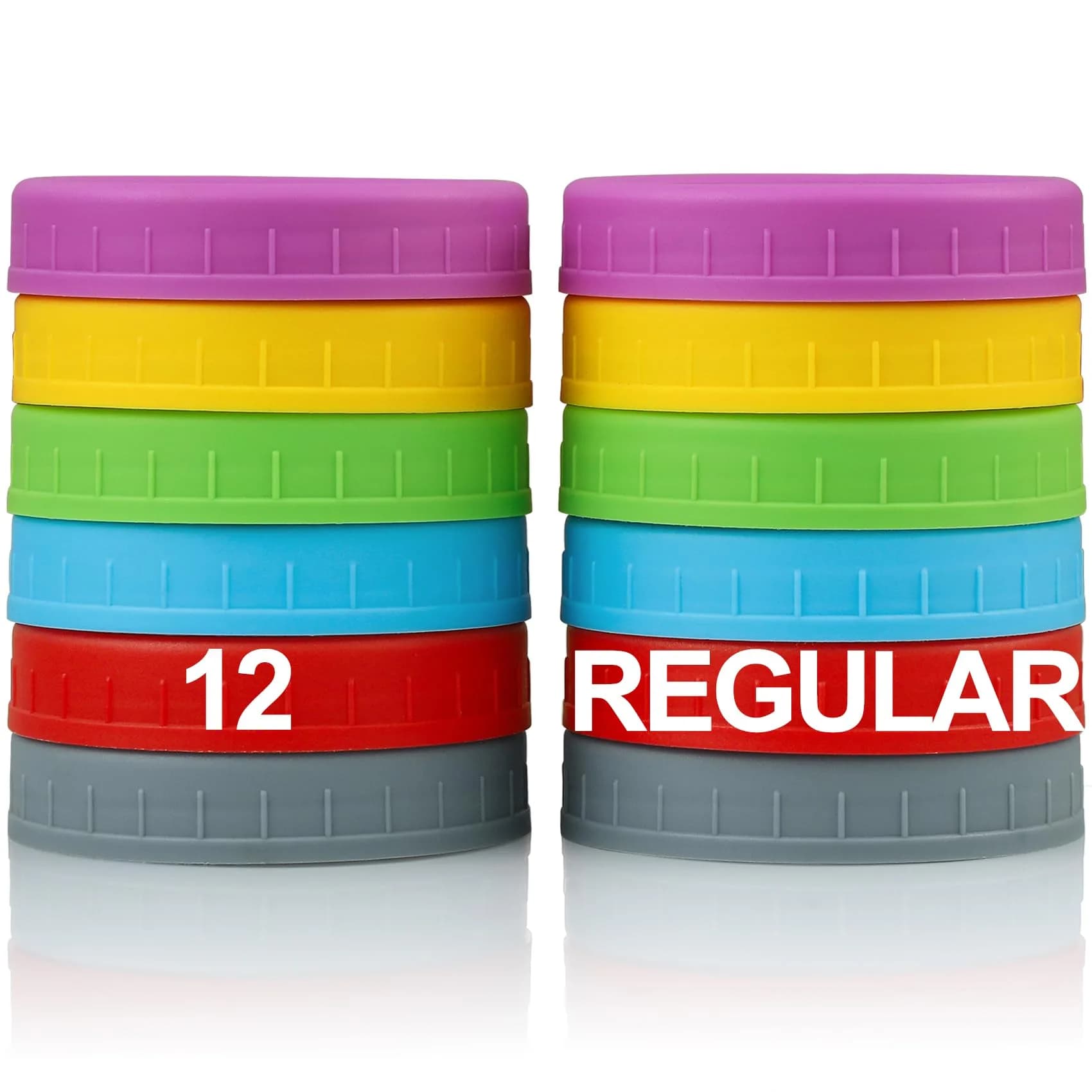 AOZITA Multicolor Plastic Mason Jar Lids for Regular Mouth Jars (12-Pack) | Leakproof & Dishwasher Safe Storage Caps