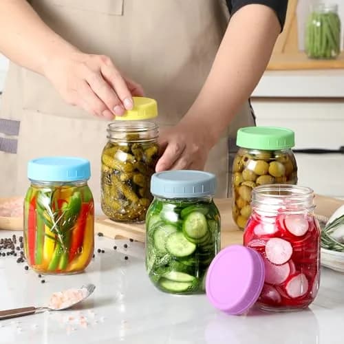 AOZITA Multicolor Plastic Mason Jar Lids for Regular Mouth Jars (12-Pack) | Leakproof & Dishwasher Safe Storage Caps thumbnail 4