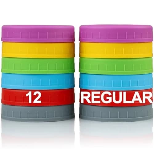 AOZITA Multicolor Plastic Mason Jar Lids for Regular Mouth Jars (12-Pack) | Leakproof & Dishwasher Safe Storage Caps thumbnail 1