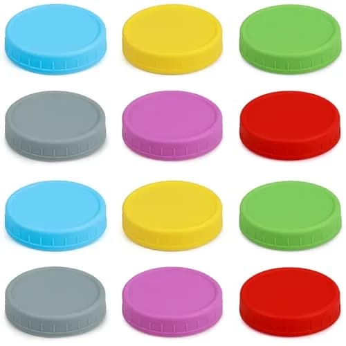 AOZITA Multicolor Plastic Mason Jar Lids for Regular Mouth Jars (12-Pack) | Leakproof & Dishwasher Safe Storage Caps thumbnail 8