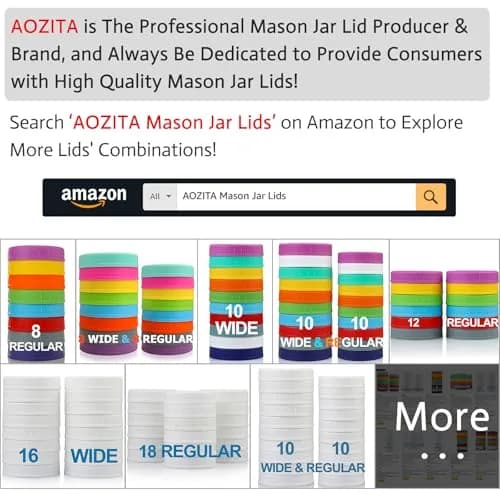 AOZITA Multicolor Plastic Mason Jar Lids for Regular Mouth Jars (12-Pack) | Leakproof & Dishwasher Safe Storage Caps thumbnail 2