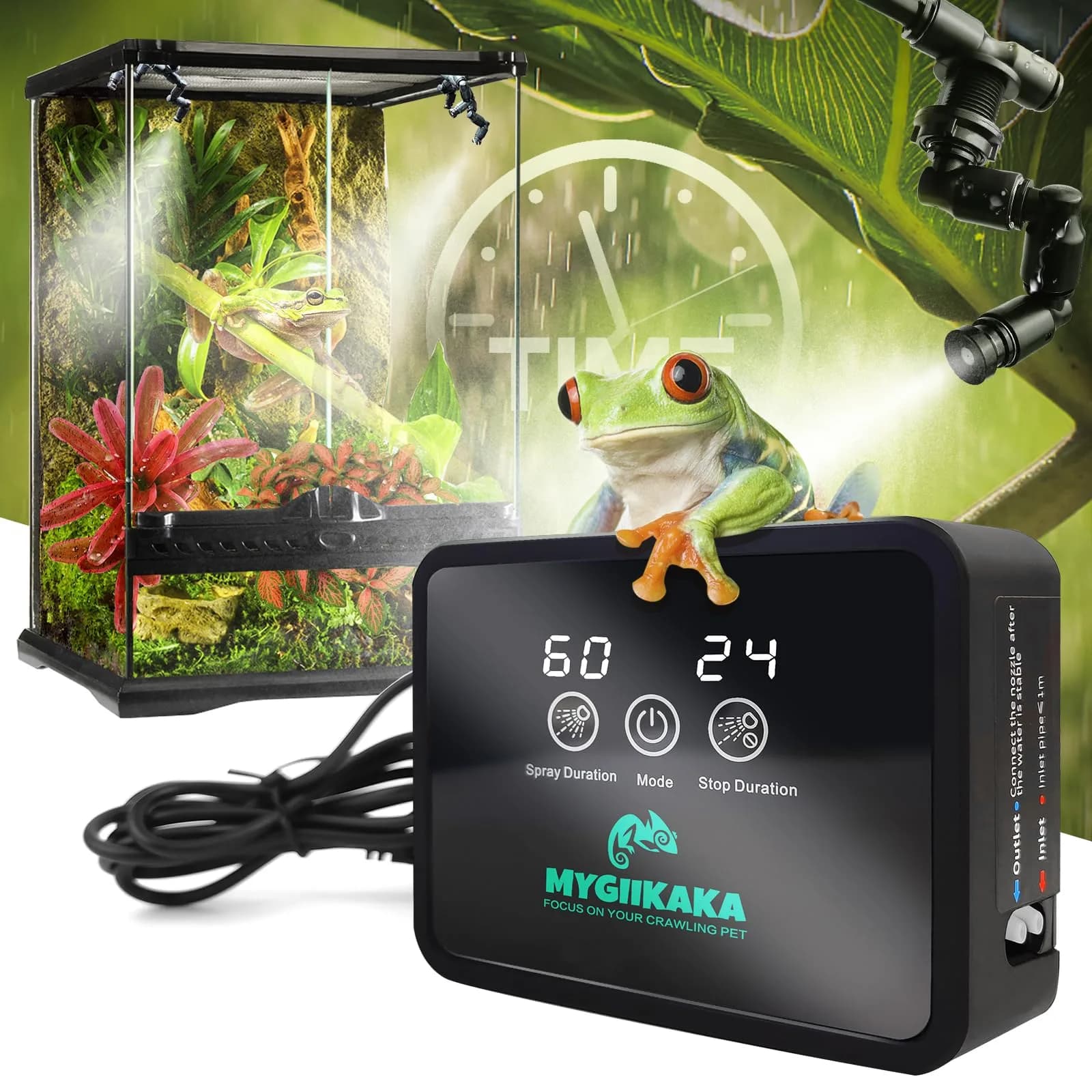 MYGIIKAKA Touch Version Upgraded Automatic Reptile Mister Fogger with 2 Nozzles & Timer Control - main product image