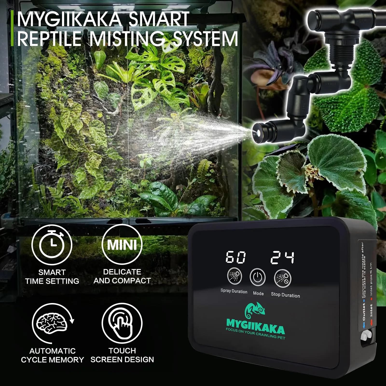 MYGIIKAKA Touch Version Upgraded Automatic Reptile Mister Fogger with 2 Nozzles & Timer Control - view 3