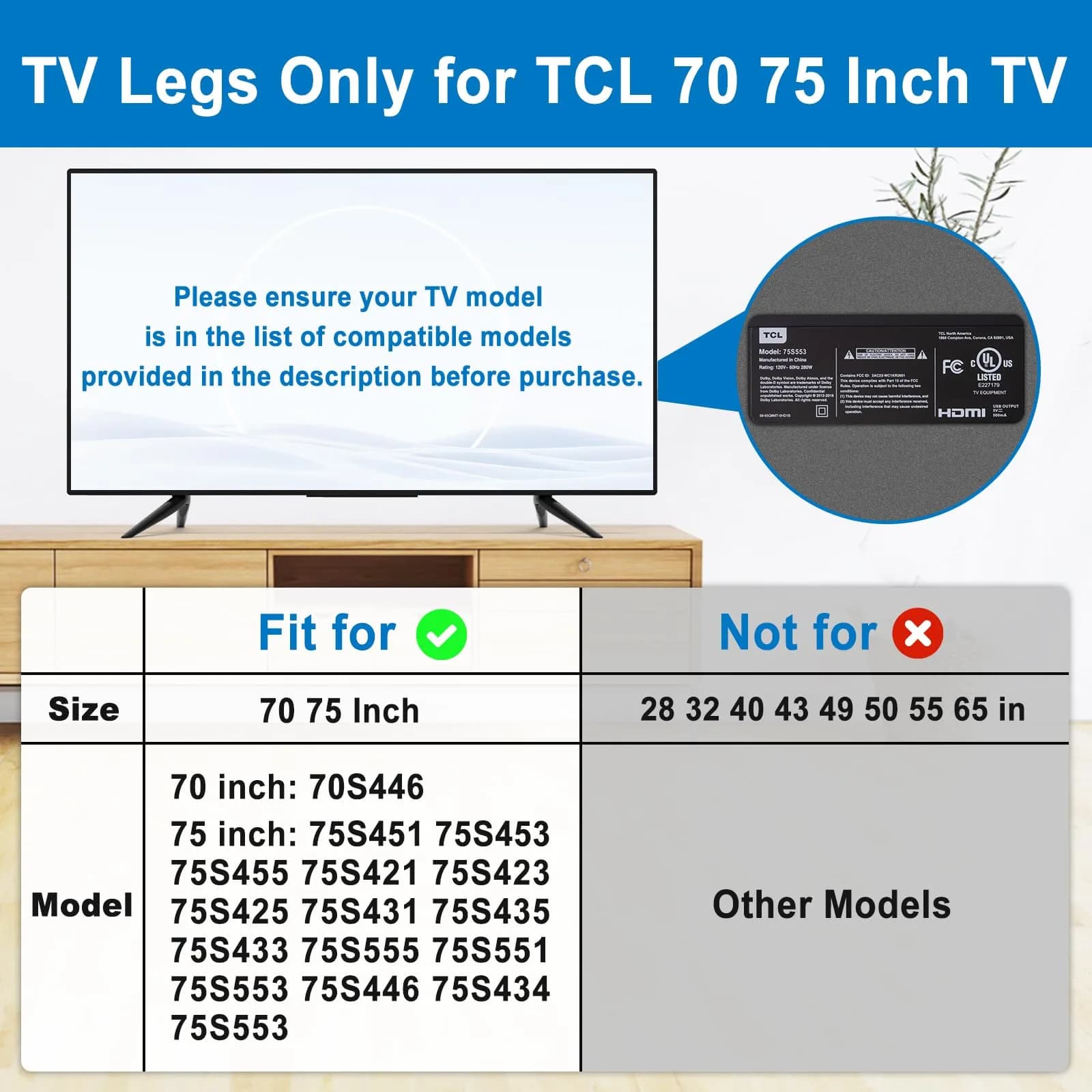 Dinghosen Metal TV Legs for TCL 70"-75" TVs | Stable Replacement Stands - view 2