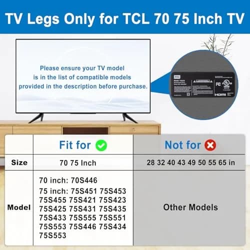 Dinghosen Metal TV Legs for TCL 70"-75" TVs | Stable Replacement Stands thumbnail 2