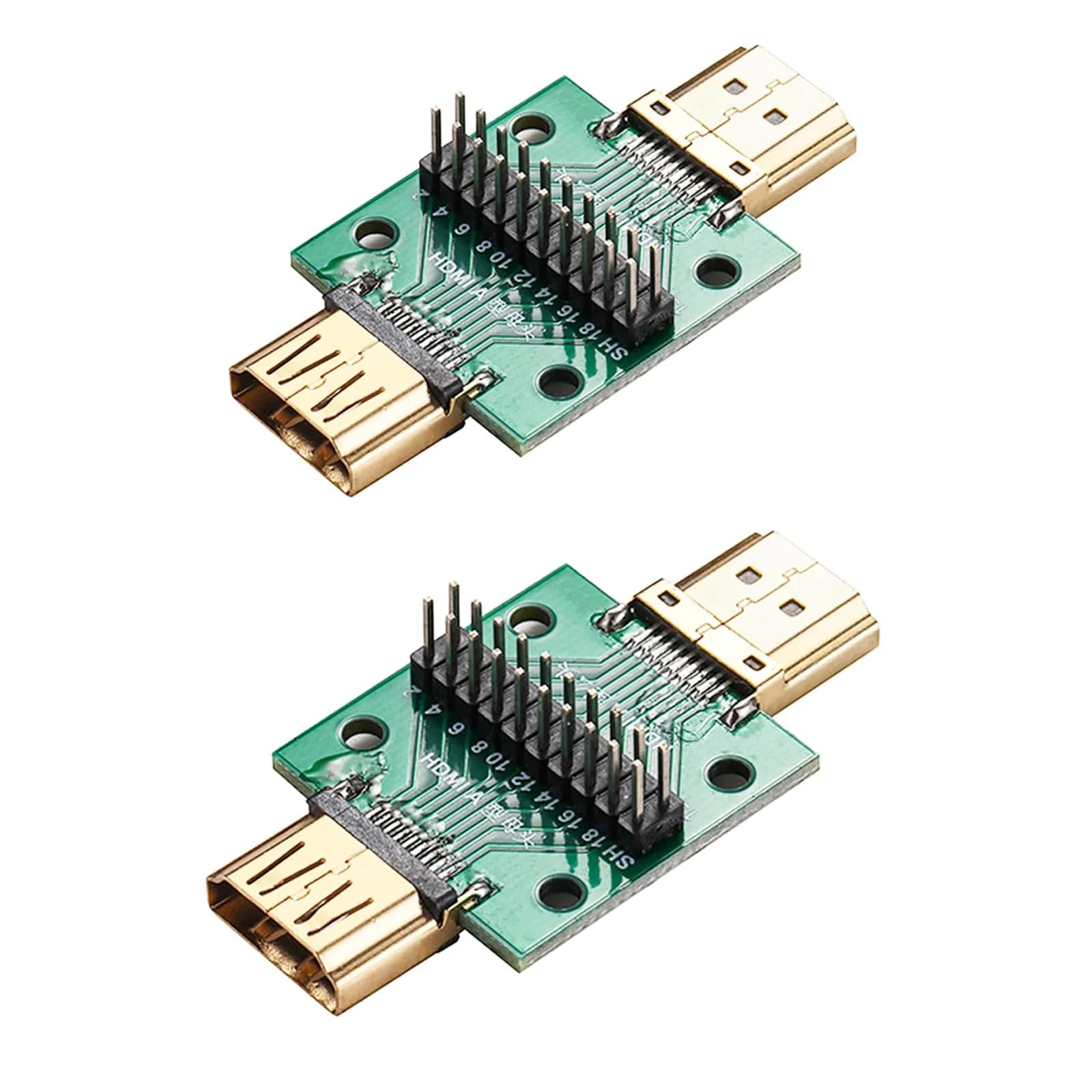 Teansic HDMI A Male to Female 19Pin Breakout Test Board (2-Pack) | Full 19 Pin Signal Breakout, Standard 2.54mm Pin Pitch — HDMI Female to Male