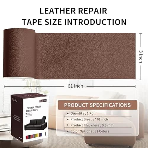 Cindy's Tape Leather Repair Patch Tape, Brown 3 x 61 Inches | Self Adhesive Leather Fix for Furniture & Car Seats thumbnail 2
