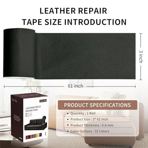 Cindy's Tape Leather Repair Patch Tape, Black 3 x 61 Inches | Self Adhesive Leather Fix for Furniture & Car Seats thumbnail 2