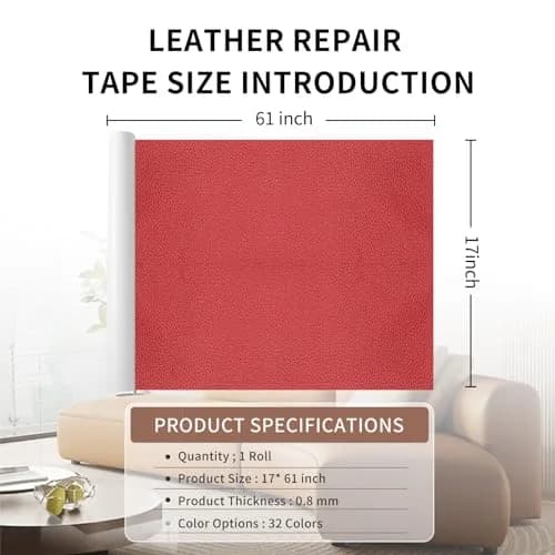 Cindy's Tape Leather Repair Patch Tape, Red 17 x 61 Inches | Self Adhesive Leather Repair Kit for Furniture & Car Seats thumbnail 2
