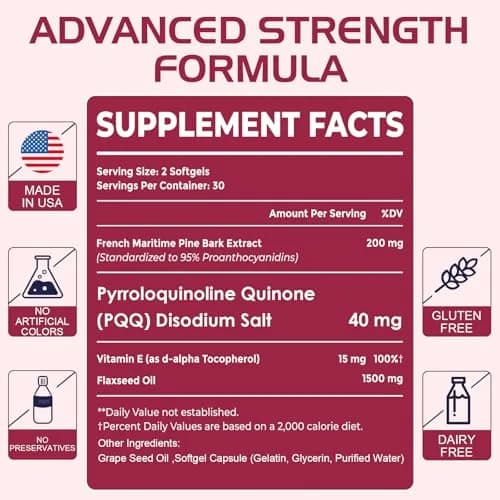 Vigorizar Pycnogeno with PQQ 120 Softgels | French Maritime Pine Bark Extract Antioxidant Support thumbnail 7