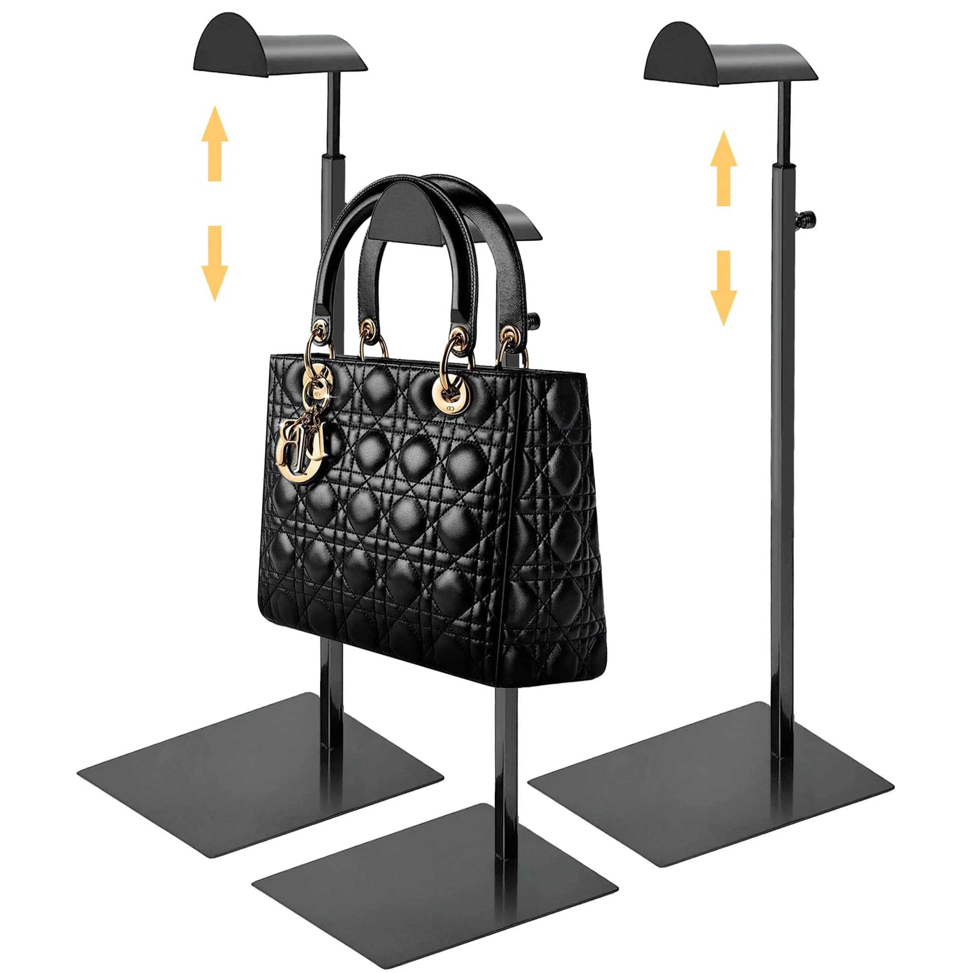 Royxen Black 3 Pack Adjustable Purse Holder Stand | Stainless Steel Bag Display Rack for Shops — Black