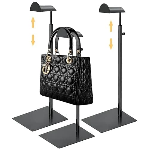 Royxen Black 3 Pack Adjustable Purse Holder Stand | Stainless Steel Bag Display Rack for Shops thumbnail 1