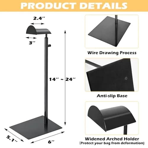 Royxen Black 3 Pack Adjustable Purse Holder Stand | Stainless Steel Bag Display Rack for Shops thumbnail 2