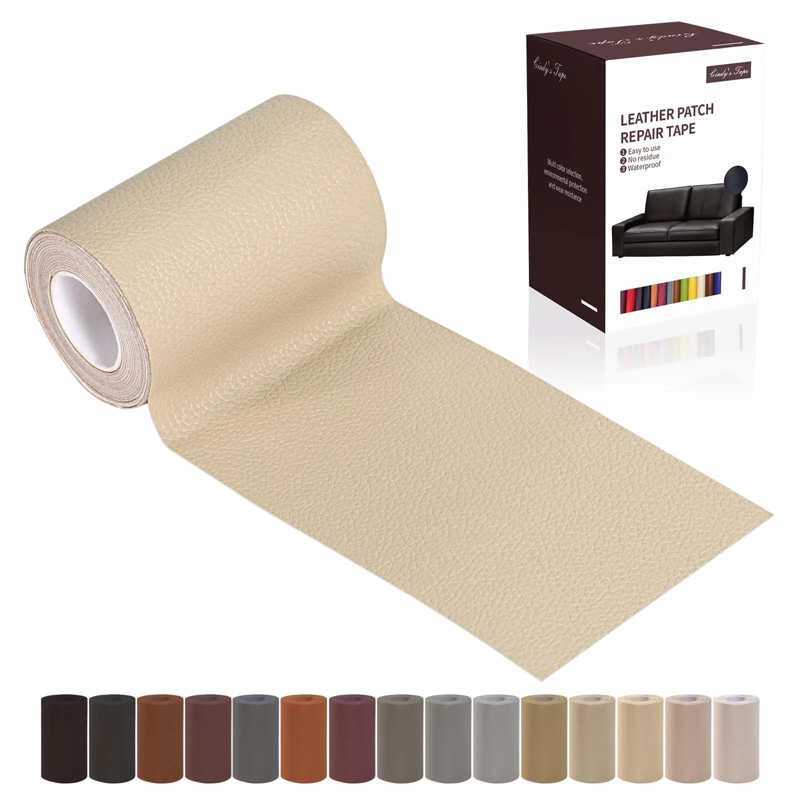 Cindy's Tape Leather Repair Patch Tape, Light Beige 3 x 61 Inches | Self-Adhesive, Waterproof & Durable — Light Beige