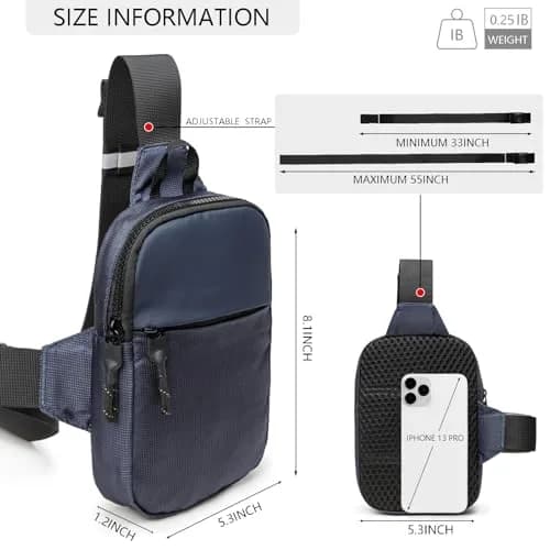 higouta Mini Waterproof Sling Bag for Men & Women, 5.3" x 8.1" x 1.2" | Navy Blue, Adjustable Strap thumbnail 4