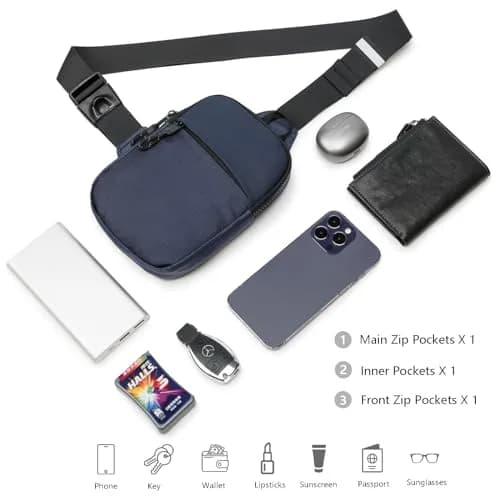 higouta Mini Waterproof Sling Bag for Men & Women, 5.3" x 8.1" x 1.2" | Navy Blue, Adjustable Strap thumbnail 5