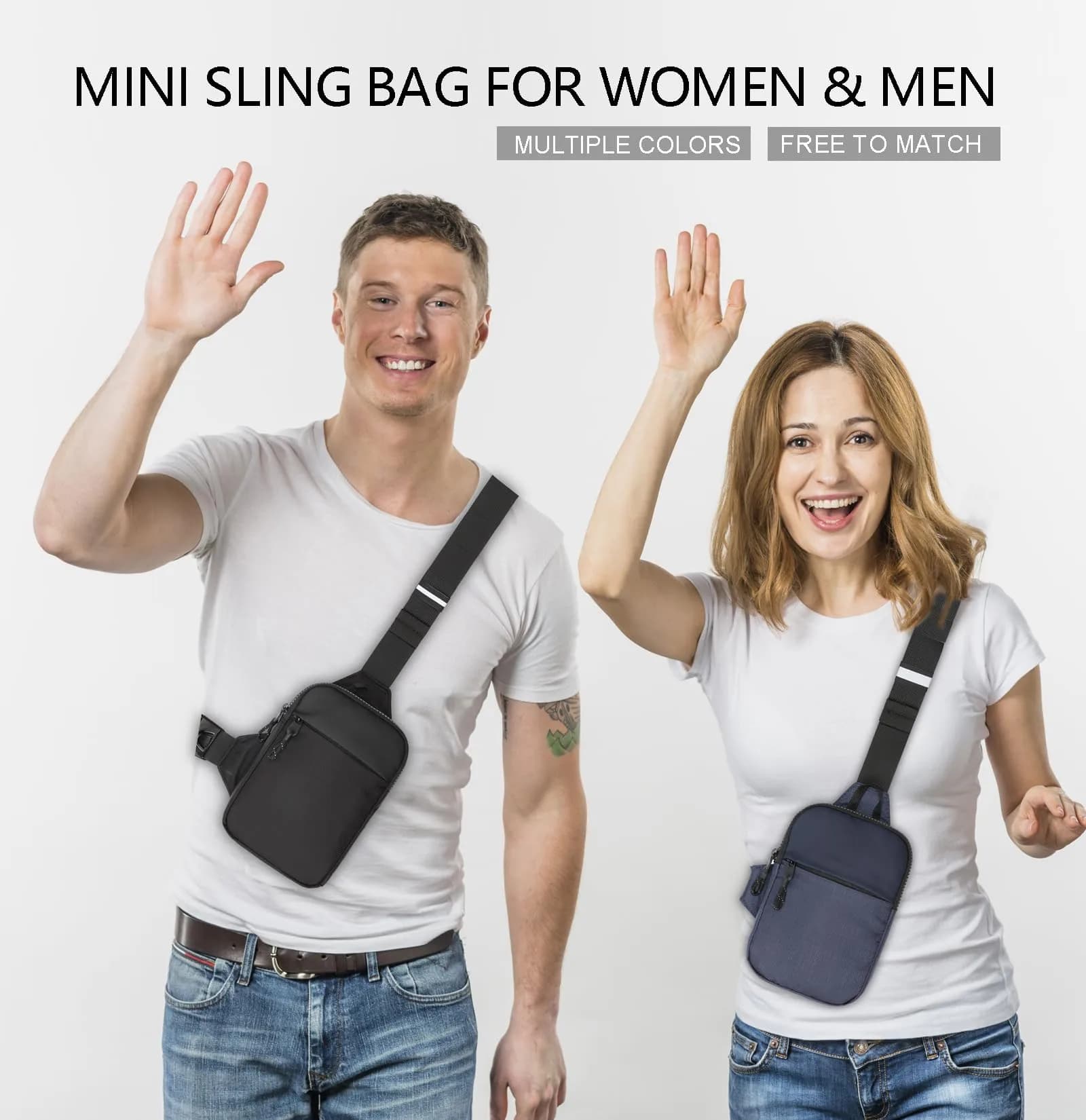 higouta Mini Waterproof Sling Bag for Men & Women, 5.3" x 8.1" x 1.2" | Navy Blue, Adjustable Strap - view 3