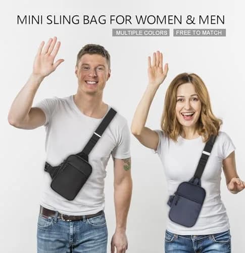 higouta Mini Waterproof Sling Bag for Men & Women, 5.3" x 8.1" x 1.2" | Navy Blue, Adjustable Strap thumbnail 3