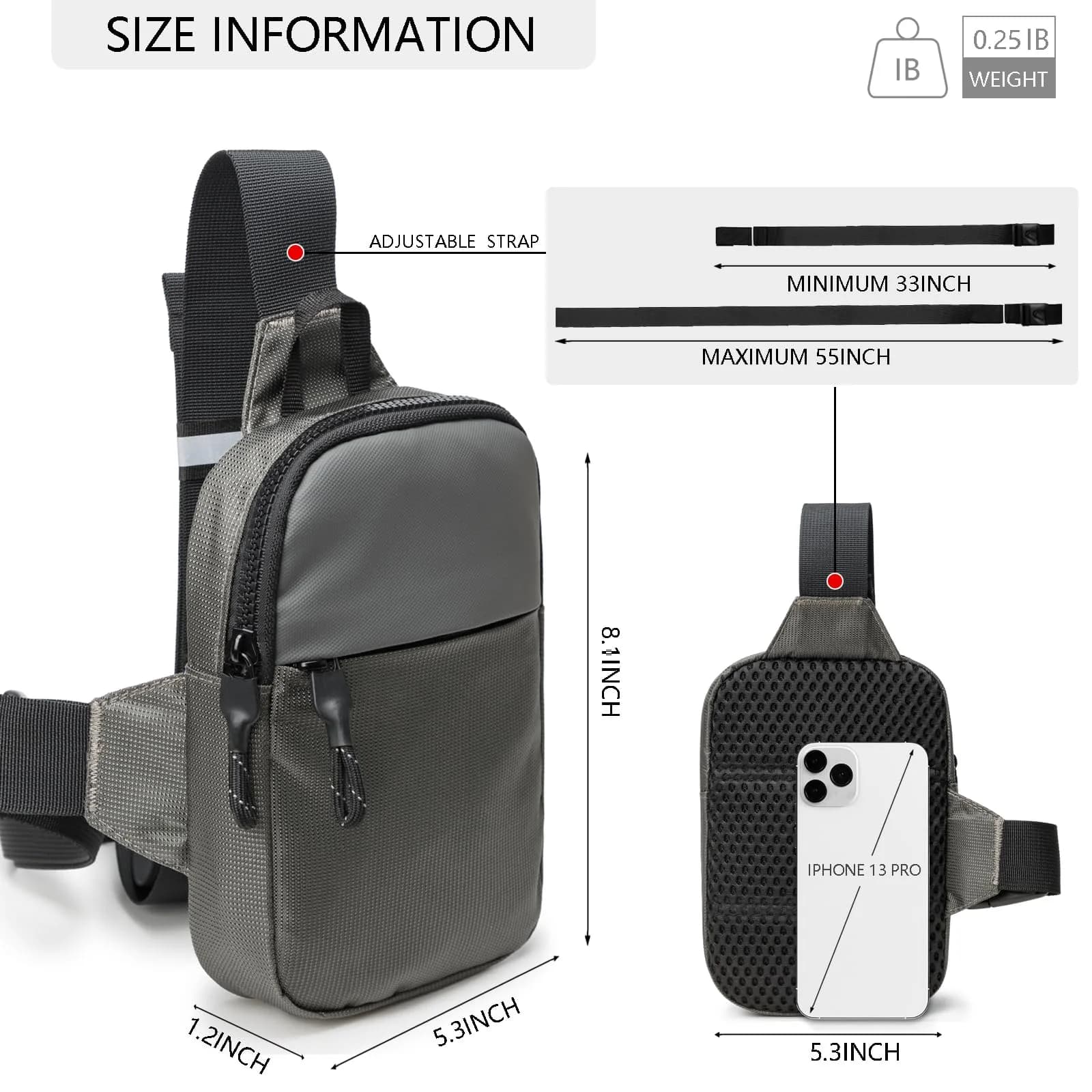 higouta Mini Sling Bag for Men Women, Small Crossbody Chest Phone Bag | 20.5cm (8.1") H x 3cm (1.2") W x 13.5cm (5.3") L - view 4