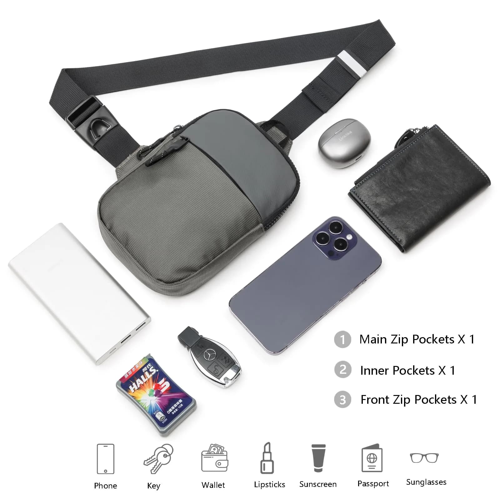 higouta Mini Sling Bag for Men Women, Small Crossbody Chest Phone Bag | 20.5cm (8.1") H x 3cm (1.2") W x 13.5cm (5.3") L - view 5