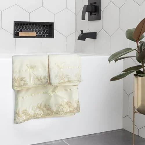 USTIDE Light Yellow Lace Bath Towels Set (3 Pieces) | Fluffy, Soft & Absorbent for Daily Use thumbnail 4