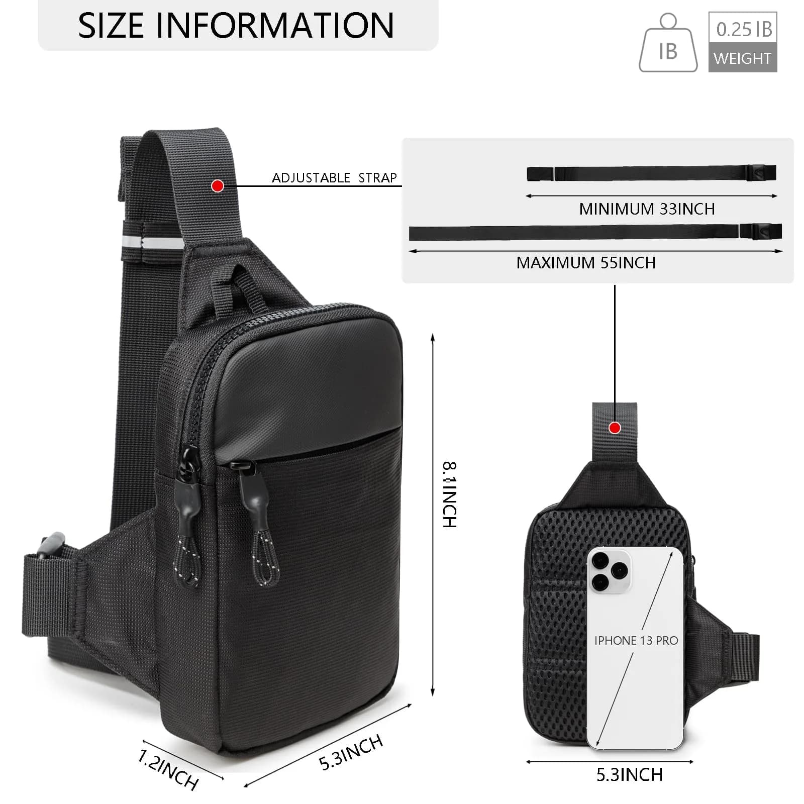 higouta Mini Sling Bag for Men Women, Small Crossbody Waterproof Shoulder Chest Bag 1L (0.035 Cu Ft) | Travel, Work, Sport - view 4