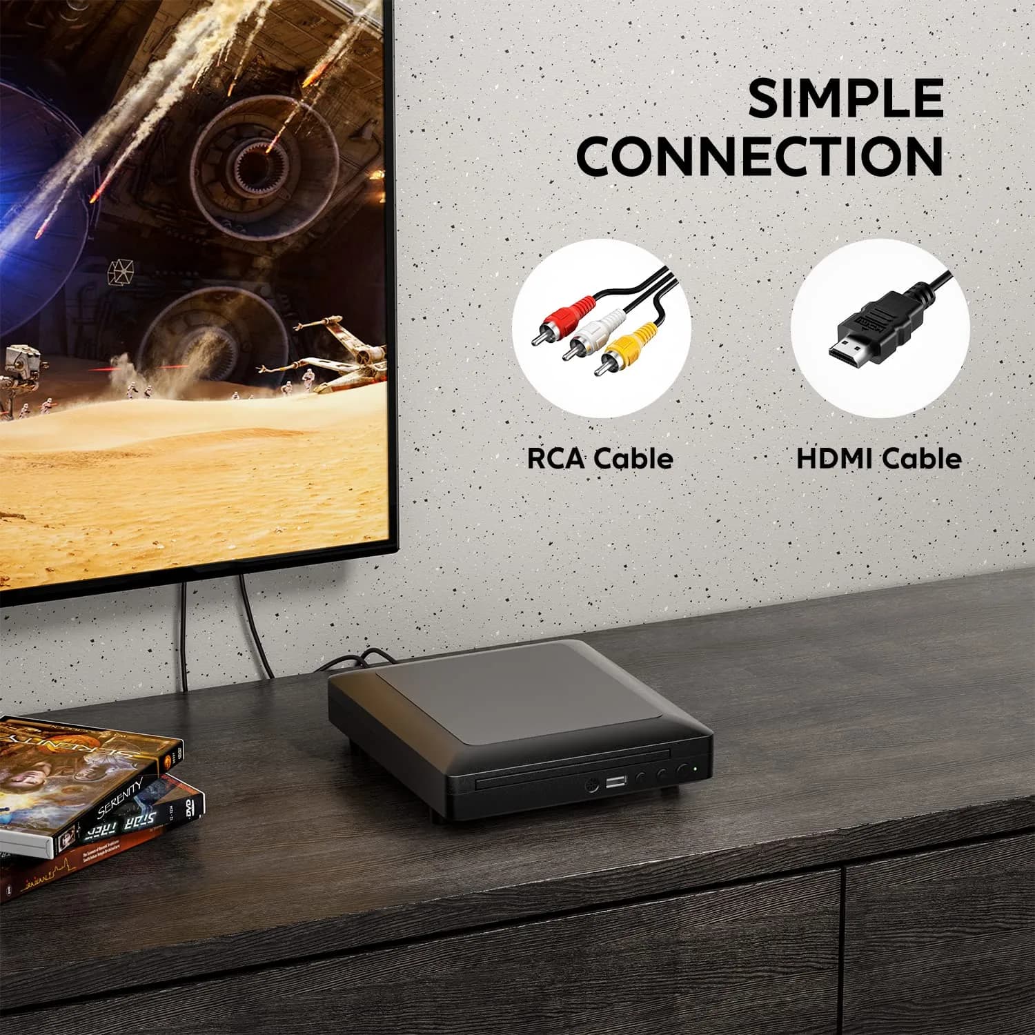 Ceihoit Mini HD DVD Player, All Region, 1080p Up-Convert, USB 2.0 | HDMI & RCA Included - view 7