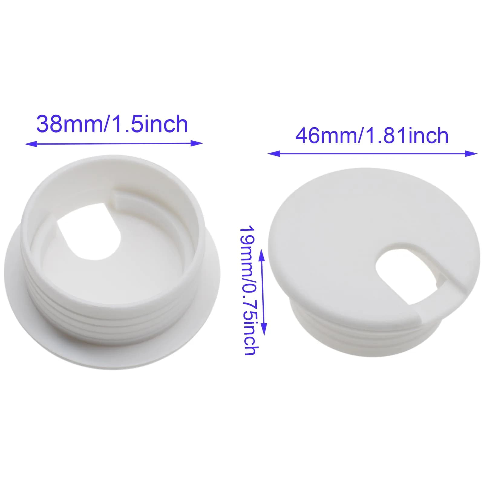 LBTODH White 1-1/2 Inch (38mm) U-Shaped Desk Grommet - 2 Pcs Cable Management Hole Cover - view 2