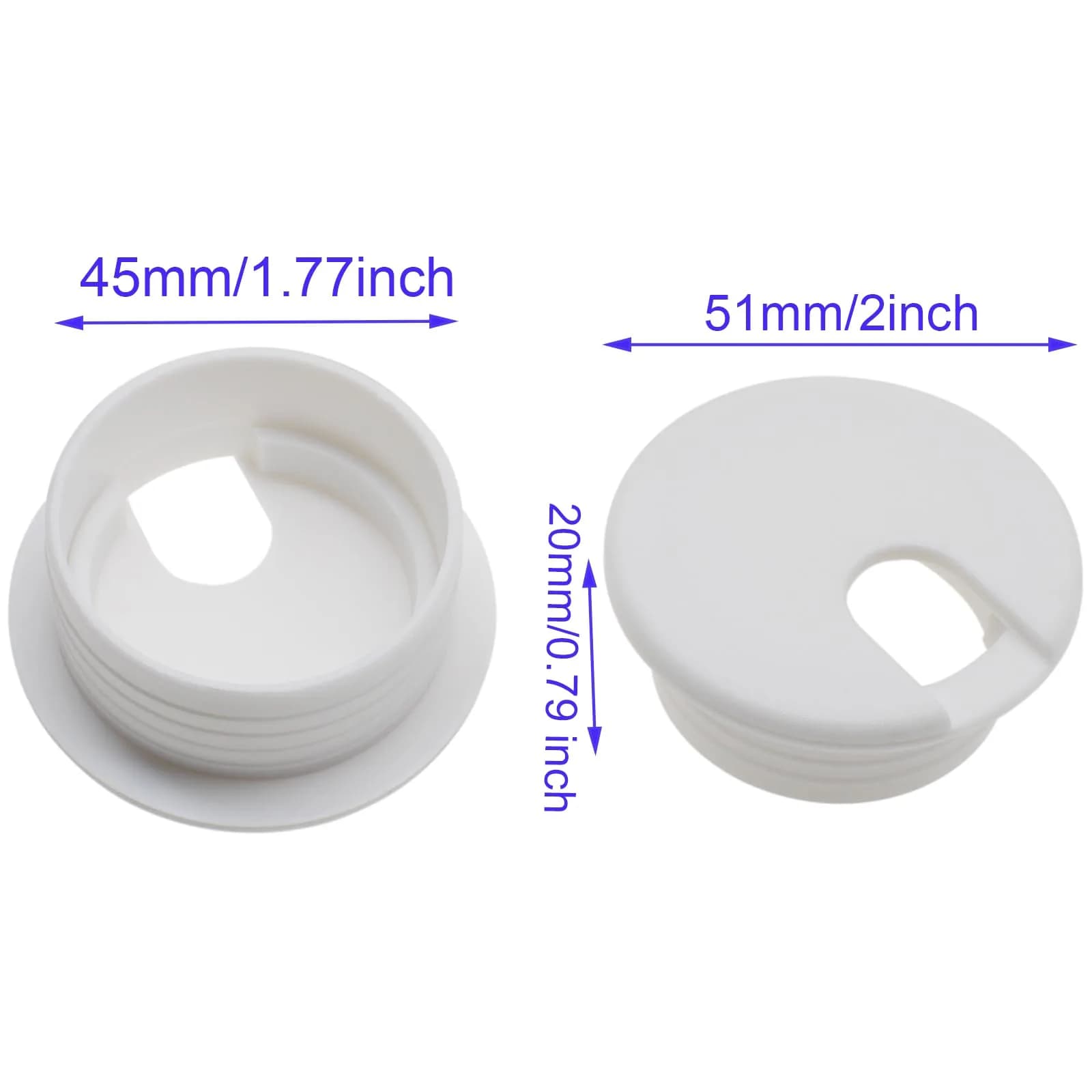 LBTODH White 1-3/4 Inch (45 mm) Desk Grommet - 2 Pcs Cable Management Hole Cover for Computer Tables - view 2