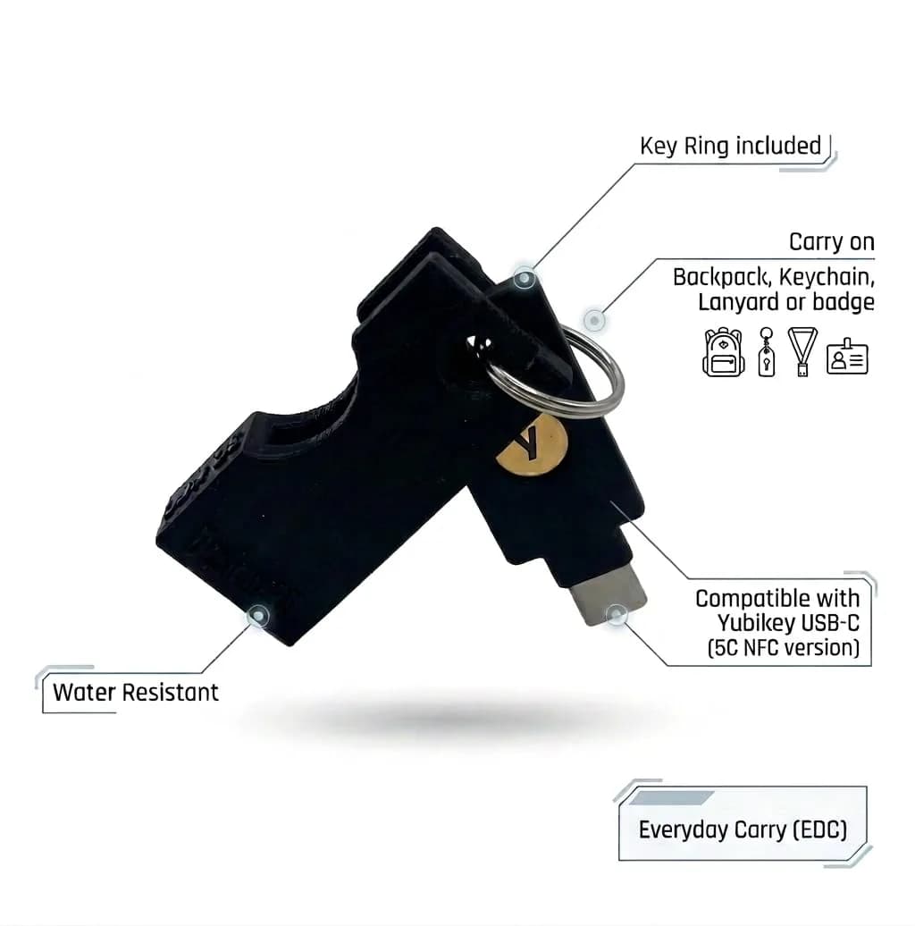 Designz3D Yubikey Protector Flip Case Keychain Holder for 5C NFC (Black) | 3D Printed, Water Resistant - view 3
