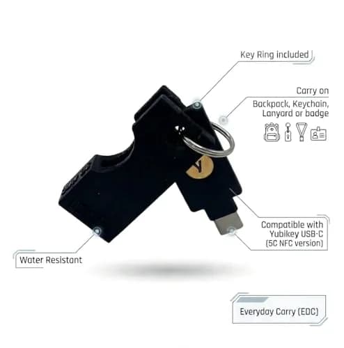 Designz3D Yubikey Protector Flip Case Keychain Holder for 5C NFC (Black) | 3D Printed, Water Resistant thumbnail 3
