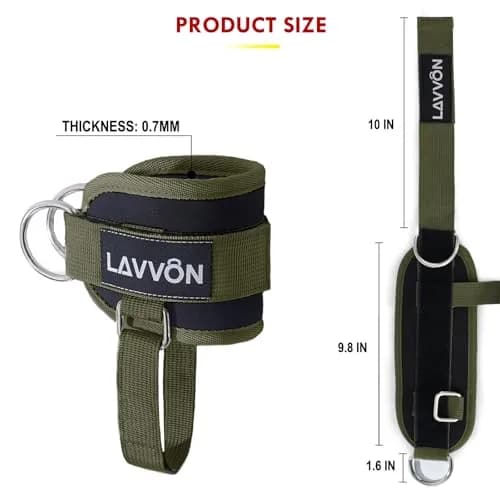 LAVVON Padded Ankle Straps for Cable Machines Kickbacks - Glute Workout Cuffs with Double D-Ring, Army Green (1 Pair) thumbnail 4