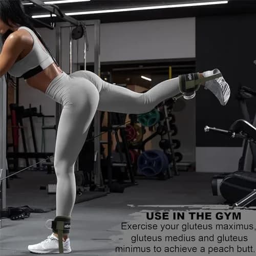 LAVVON Padded Ankle Straps for Cable Machines Kickbacks - Glute Workout Cuffs with Double D-Ring, Army Green (1 Pair) thumbnail 5