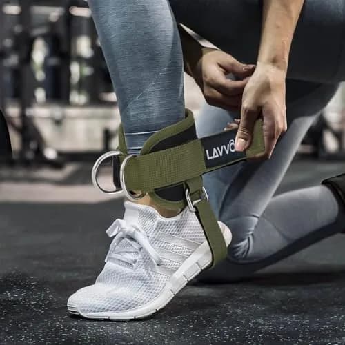 LAVVON Padded Ankle Straps for Cable Machines Kickbacks - Glute Workout Cuffs with Double D-Ring, Army Green (1 Pair) thumbnail 6