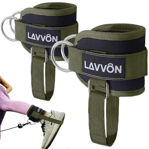 LAVVON Padded Ankle Straps for Cable Machines Kickbacks - Glute Workout Cuffs with Double D-Ring, Army Green (1 Pair) thumbnail 1