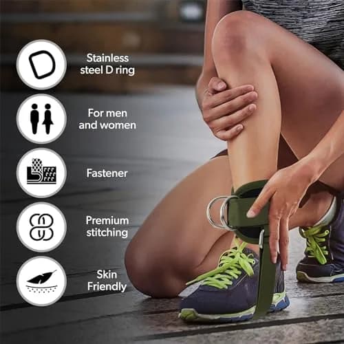 LAVVON Padded Ankle Straps for Cable Machines Kickbacks - Glute Workout Cuffs with Double D-Ring, Army Green (1 Pair) thumbnail 2