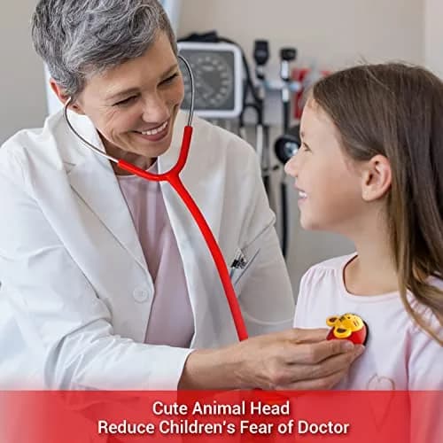 SCIAN Real Working Stethoscope Red | Interchangeable Cartoon Heads, Professional Quality for Doctors, Nurses, Clinicians thumbnail 2
