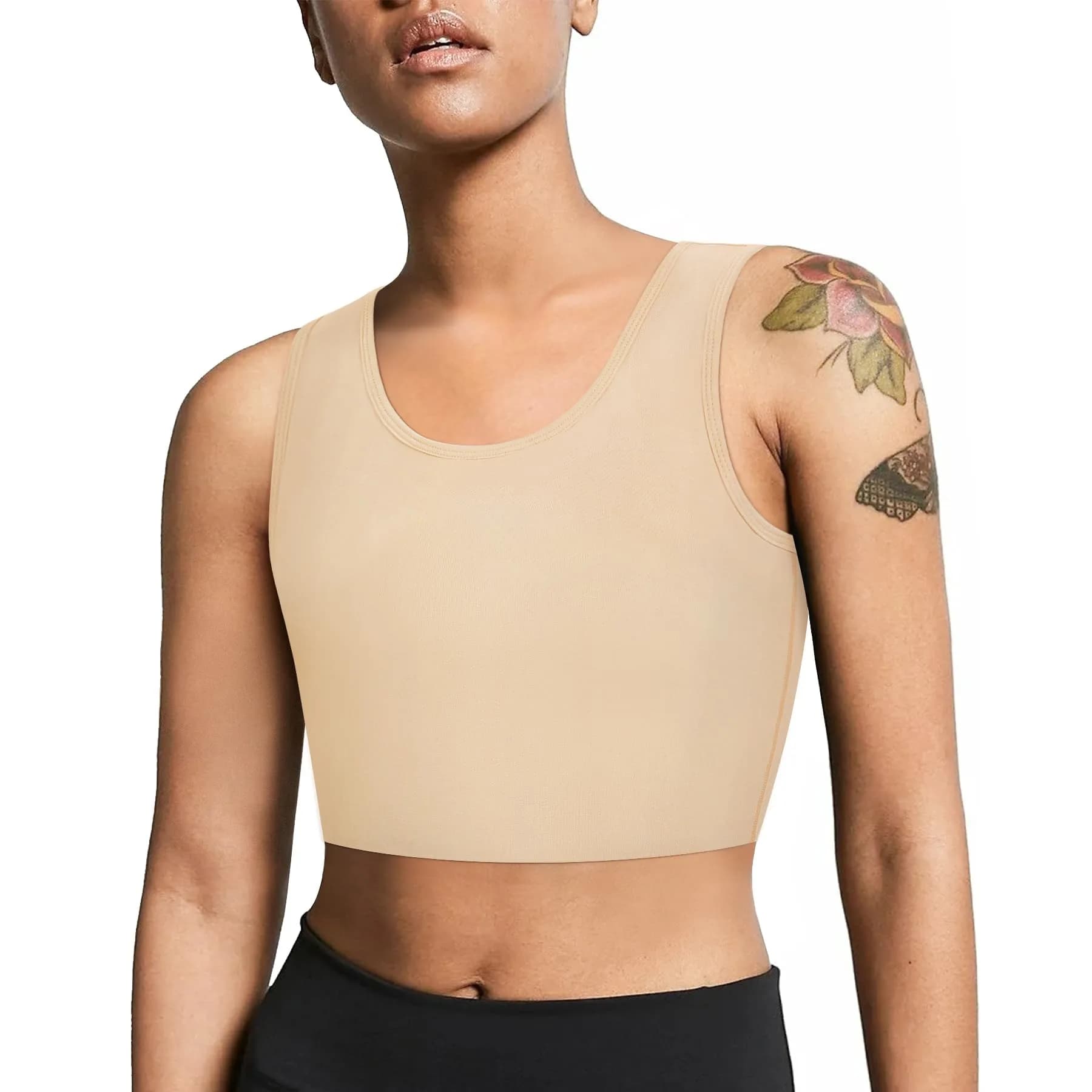 LEINIDINA Chest Binder Bra Transgender FTM LGBT Compression Tank Top, Skin, Flattens Chest, Comfortable Fit, Breathable, Zipper Closure