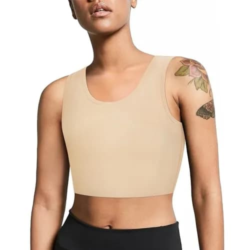 LEINIDINA Chest Binder Bra Transgender FTM LGBT Compression Tank Top, Skin, Flattens Chest, Comfortable Fit, Breathable, Zipper Closure thumbnail 1