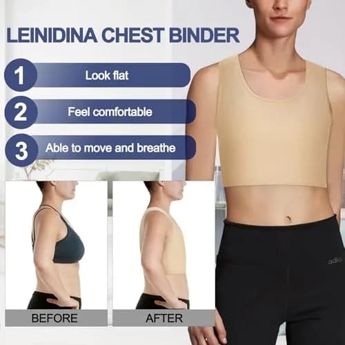 LEINIDINA Chest Binder Bra Transgender FTM LGBT Compression Tank Top, Skin, Flattens Chest, Comfortable Fit, Breathable, Zipper Closure thumbnail 3