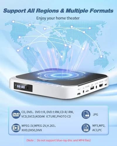 Desobry HDMI DVD Player with All Region Free | Compact 1080P Support, USB & TF Input, Anti-Shock, Quiet Load, Remote thumbnail 4