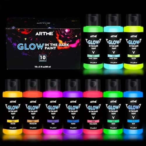 ARTME Glow in The Dark Paint Set, 10 Colors 20 Fl Oz (600ml) | ASTM D-4236 & EN71 Certified Neon Acrylic Craft Paint thumbnail 1