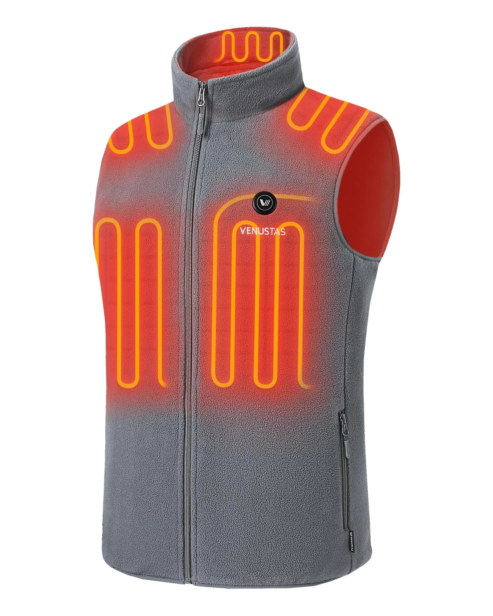 Venustas Men's Heated Fleece Vest with 6 Heating Zones & Battery Pack | Lightweight, 5X-Large, Gray, Winter — Gray