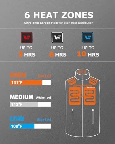 Venustas Men's Heated Fleece Vest with 6 Heating Zones & Battery Pack | Lightweight, 5X-Large, Gray, Winter thumbnail 3